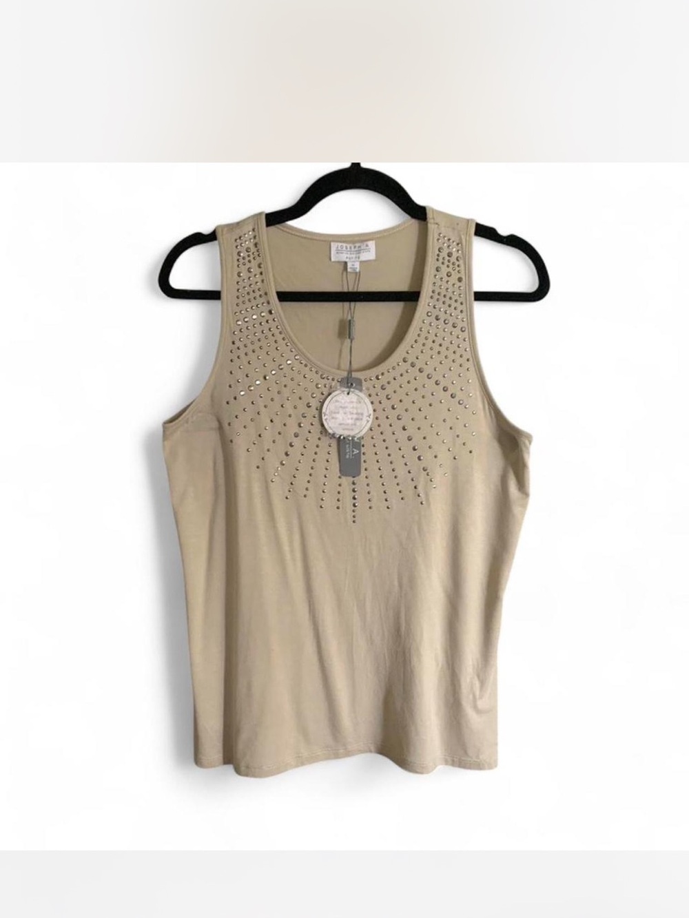 New Embellished Joseph A Studded Scoop-Neck Tank in Beige size LP